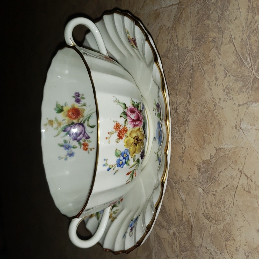 Royal Worcester Roanoke Bone China Consommé Soup Cup & Saucer Vintage England